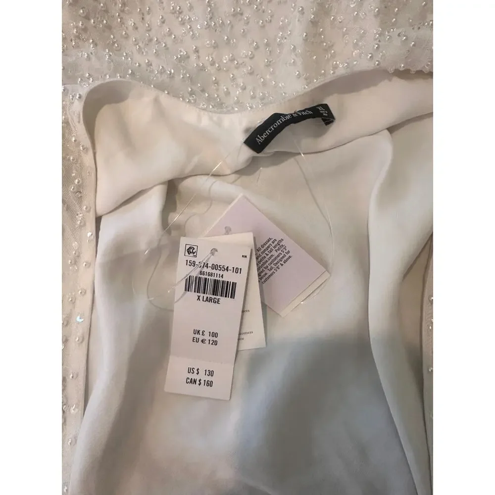 NWT Abercrombie & Fitch White Beaded Sleeveless Dress XL